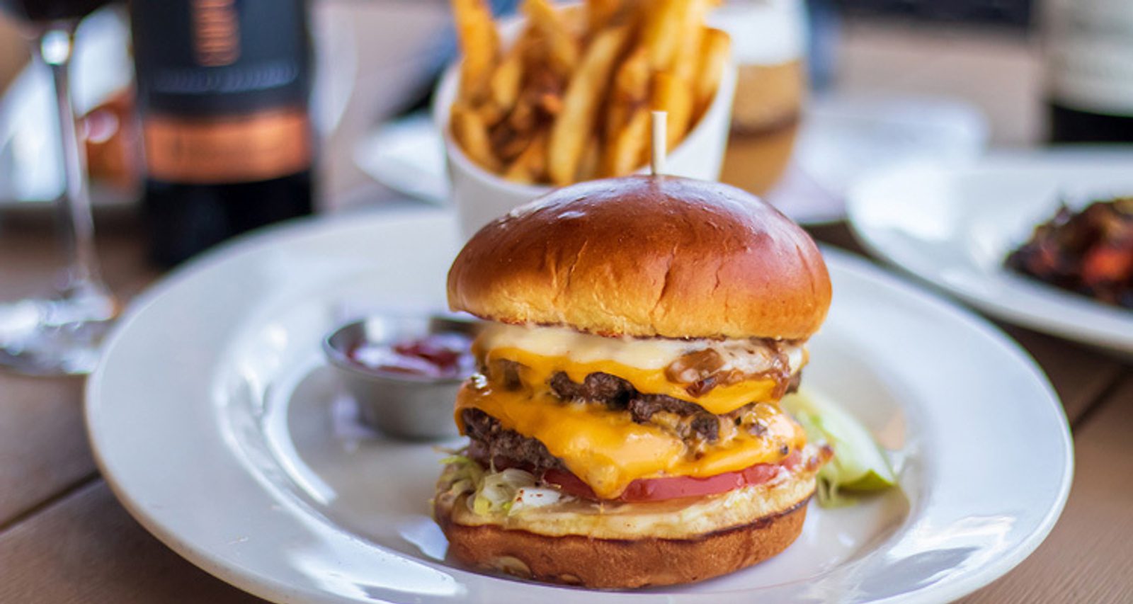 Image of Burger with Fries and Ketchup