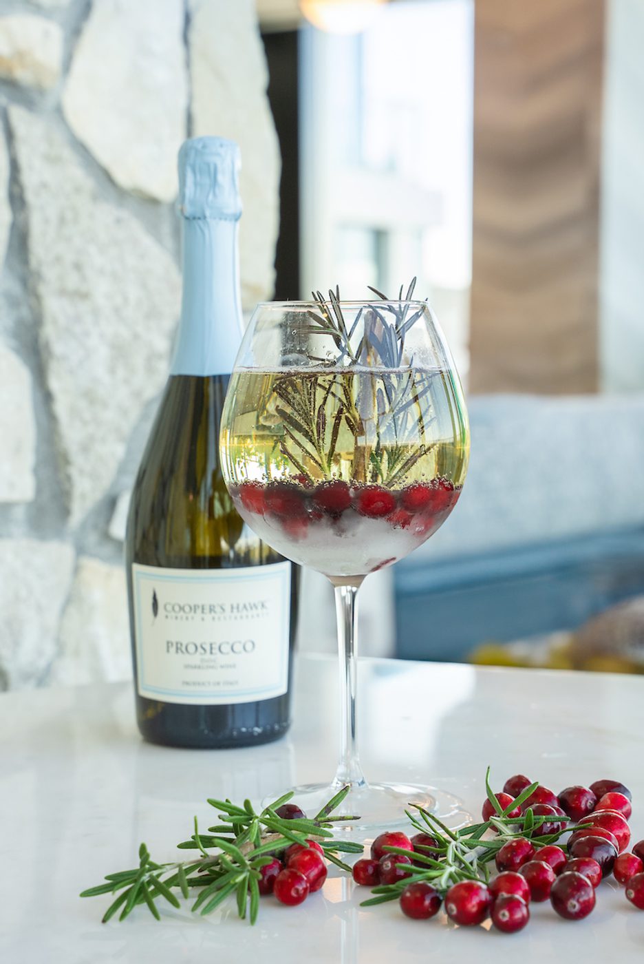 Snow Globe Prosecco Image of glass and bottle