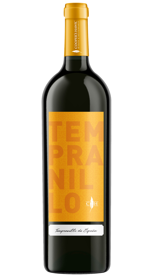 A bottle of tempranillo on a white background.