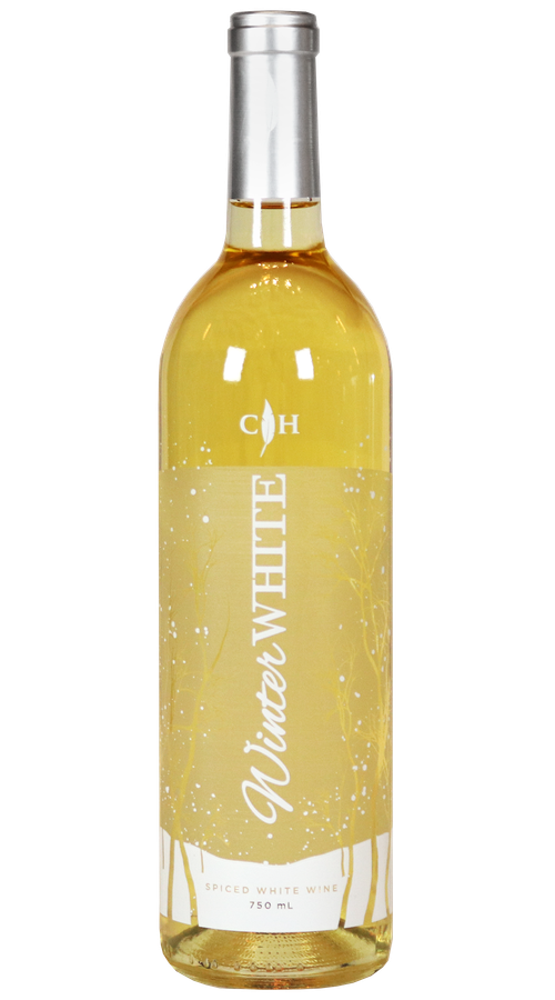 A bottle of wine with a clear and white label