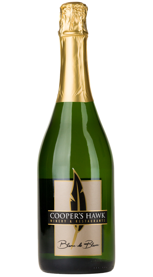 A bottle of white wine with the label cooper's hawk.