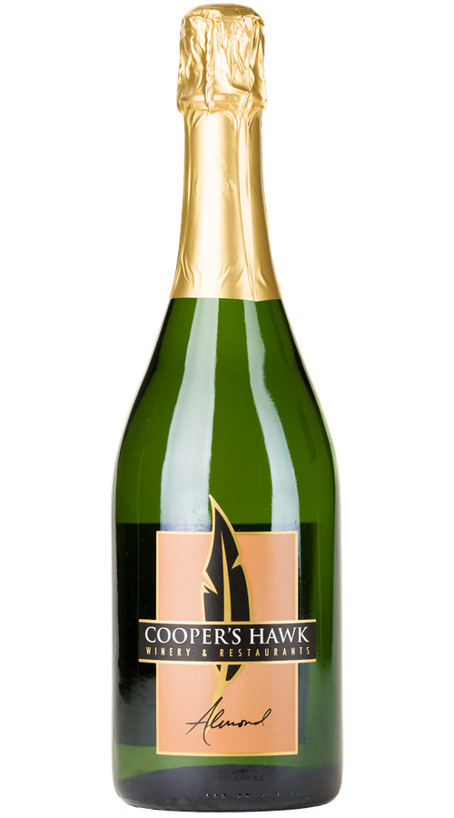 Cooper's Hawk sparkling almond wine bottle.
