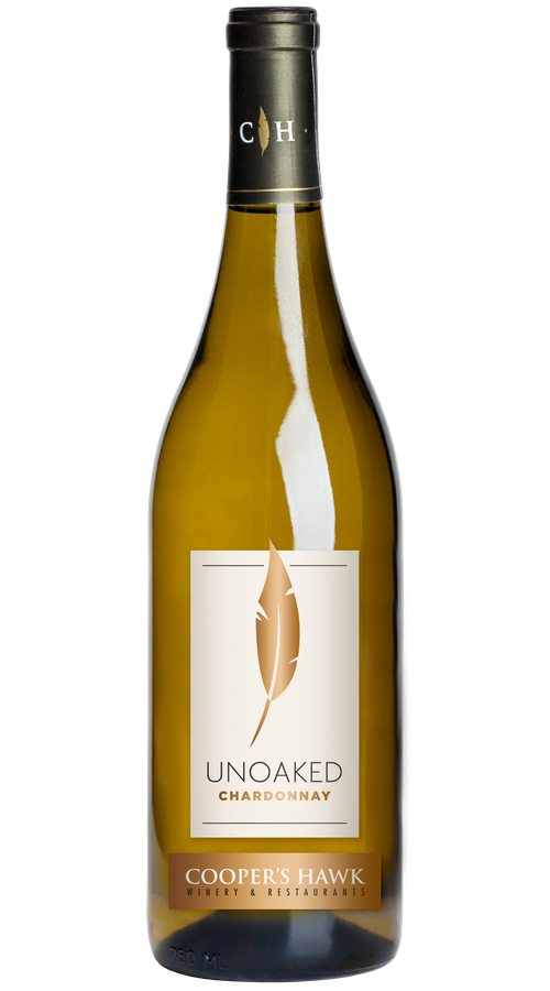 A bottle of unoaked wine with a leaf on the label.